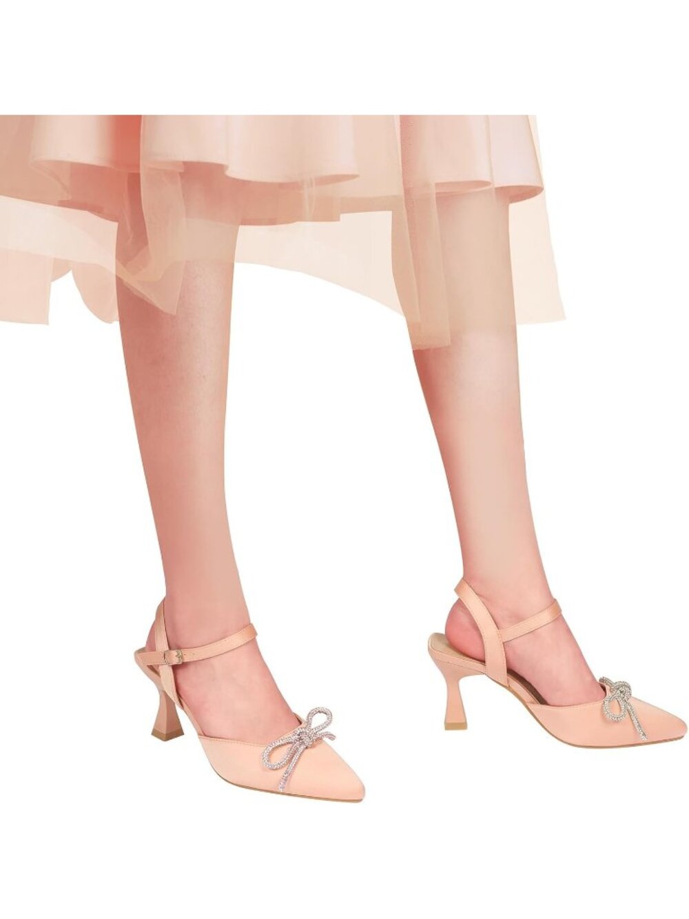 Women's Pink Stiletto Pumps Shoes Pointed Toe Ankle Strap High Heel Dress Shoes - Picture 6 of 7